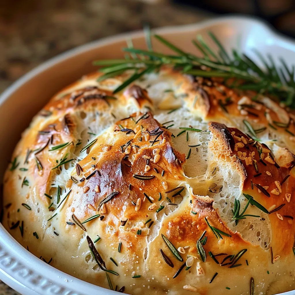 Knuspriges Brot mit Knoblauch und Rosmarin ohne Kneten