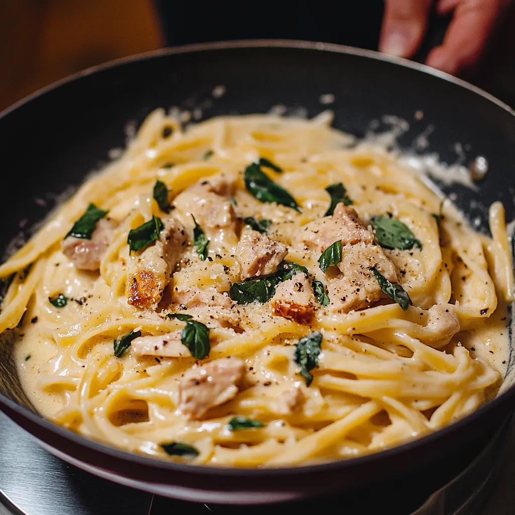 Una cacerola llena de pasta con verduras y carne.