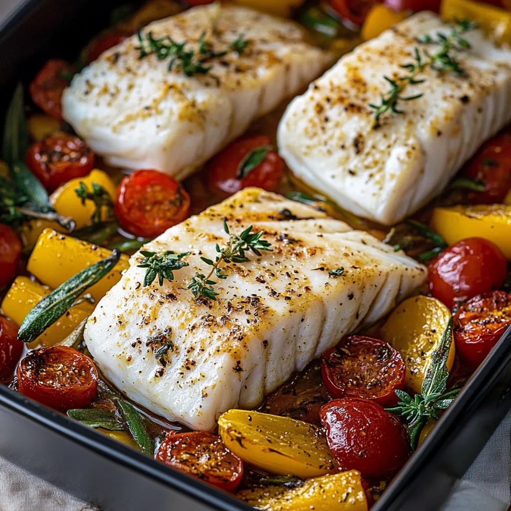 Un plato de pescado con tomates y verduras.