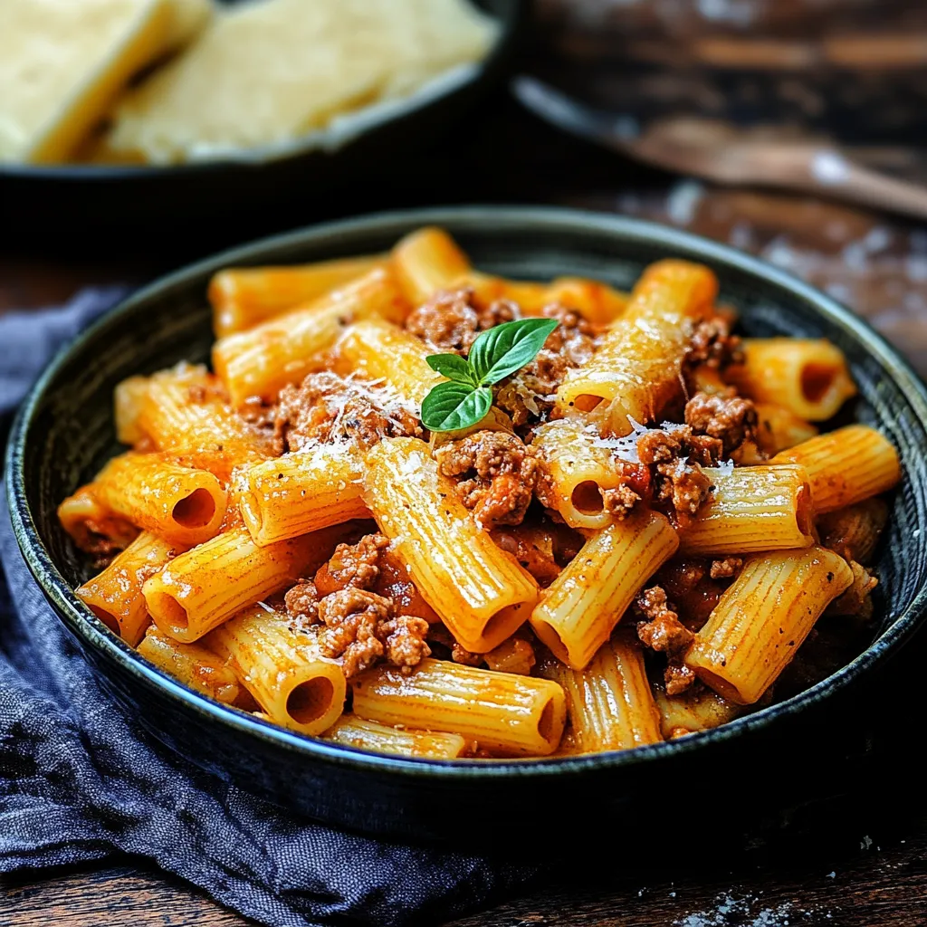 Una cacerola llena de macaroni con carne y hierbas.