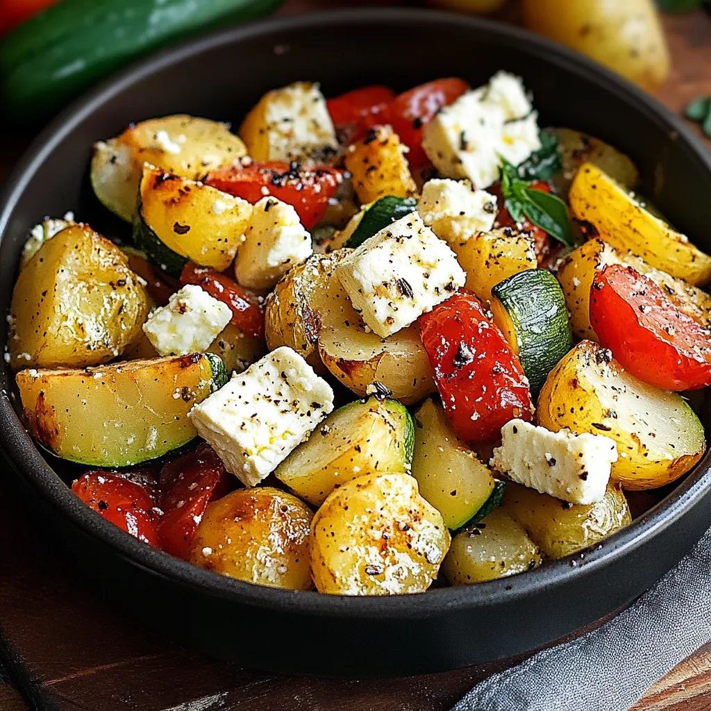 Un plato de vegetales con tomates, zucchini, cebolla y pimiento.
