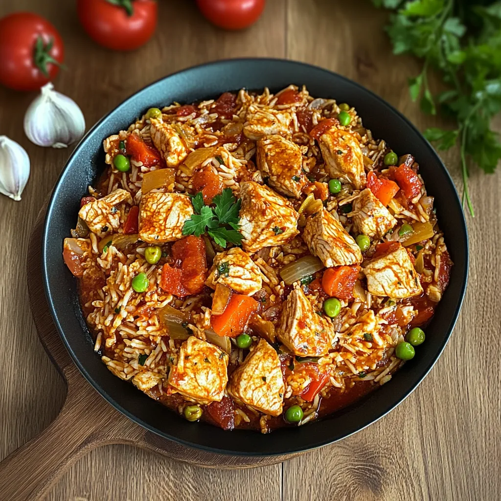 Un plato de arroz con carne y verduras.