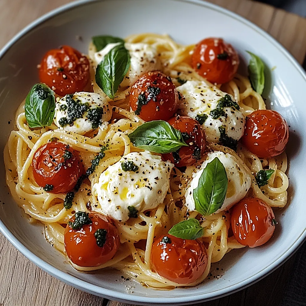 Una cacerola llena de pasta con tomates y espinacas.