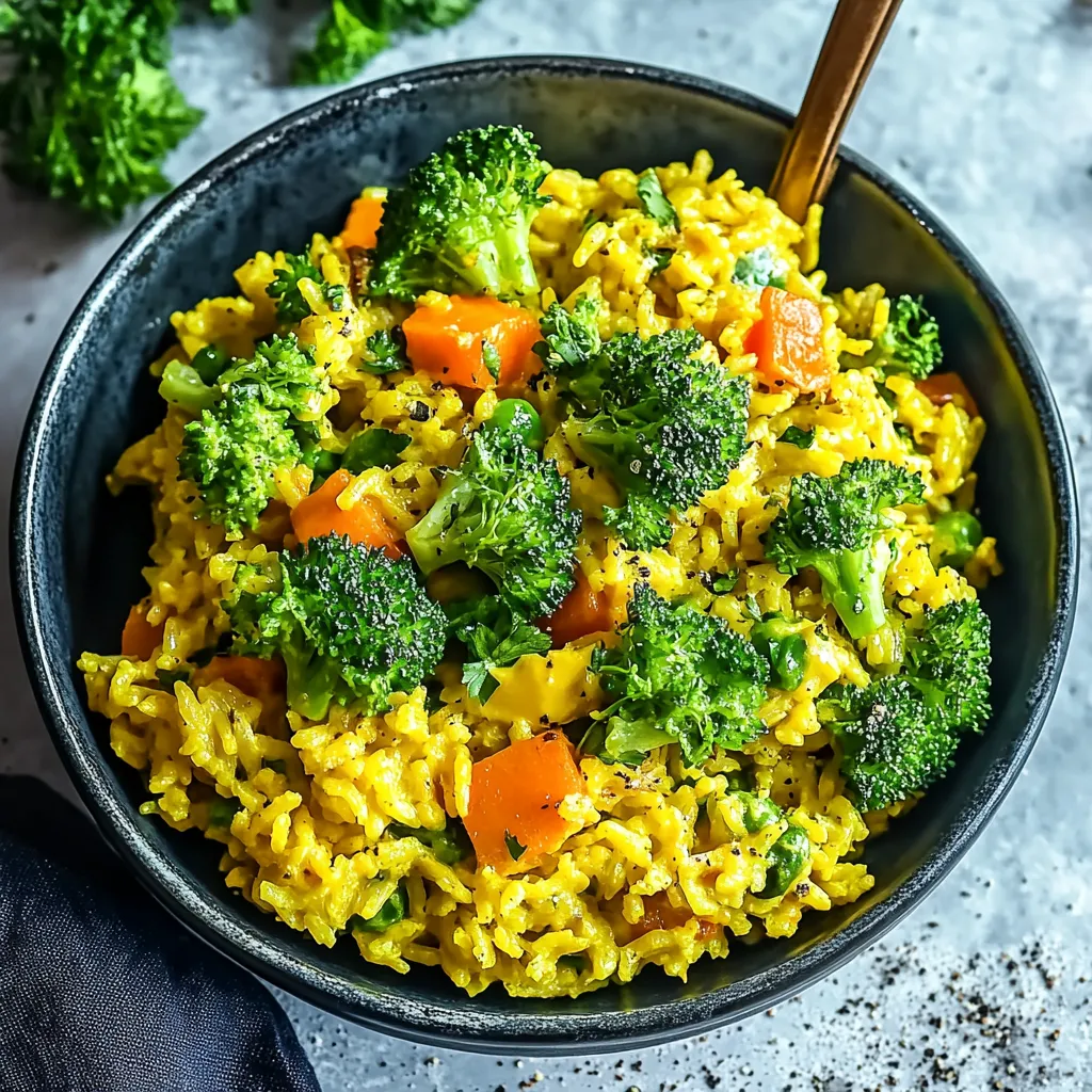 Rice con vegetales y carne.