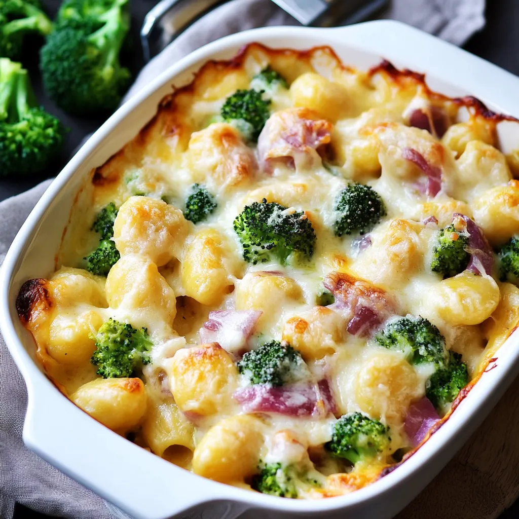 Ein weißer Teller mit einer cremigen Pasta-Garnitur, die mit Broccoli und Käse zubereitet wurde.