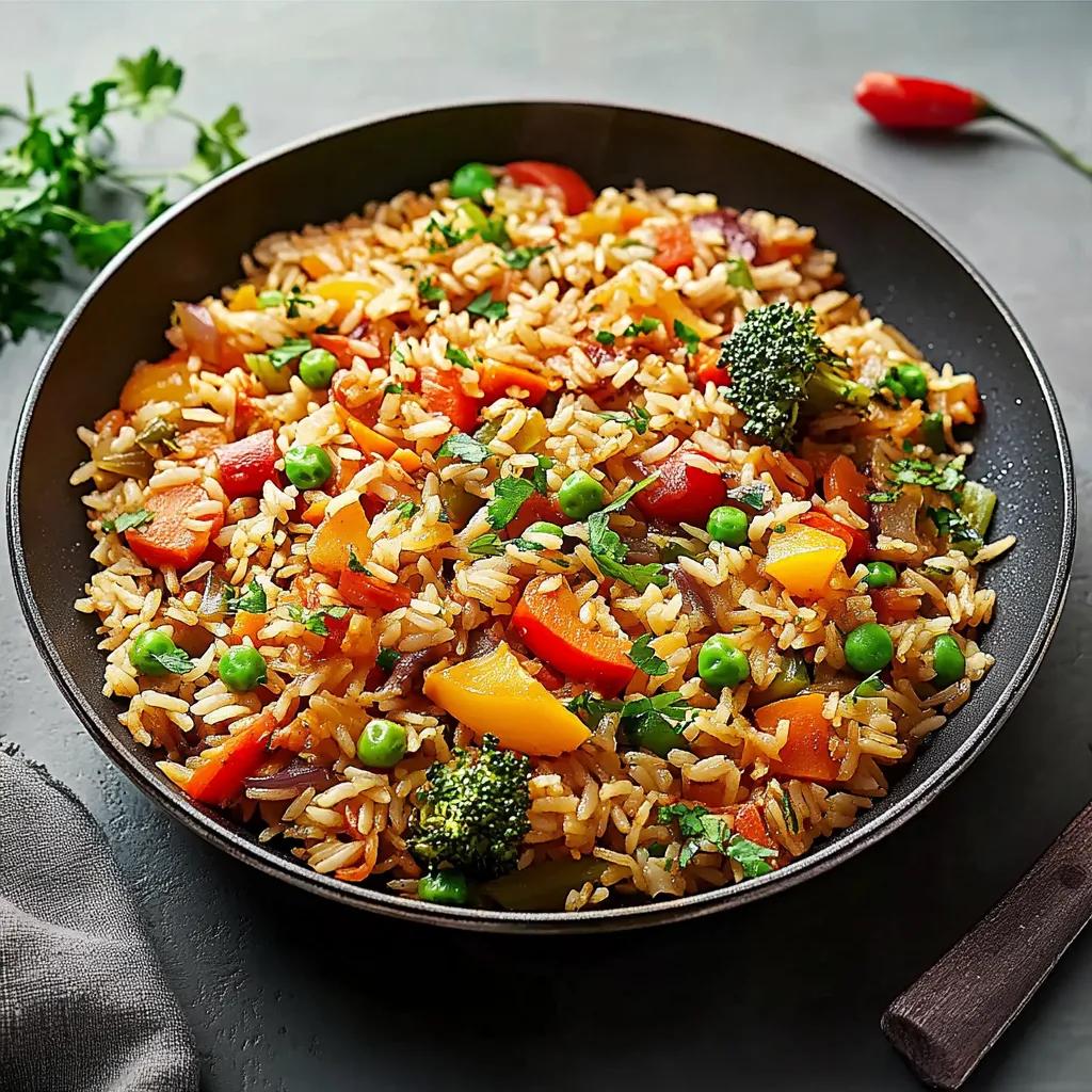 Ein schönes Rice-Gericht mit vielen Zutaten wie Tomaten, Paprika, Zwiebeln, Koriander und Peper.