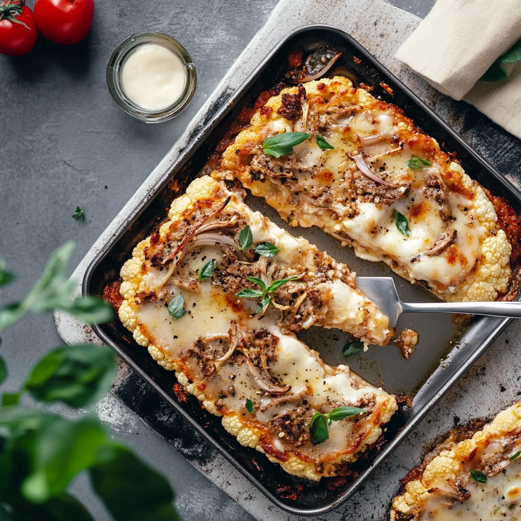 Eine Tafel mit einer Pizza, die in einem Pan mit einem Deckel darin liegt.