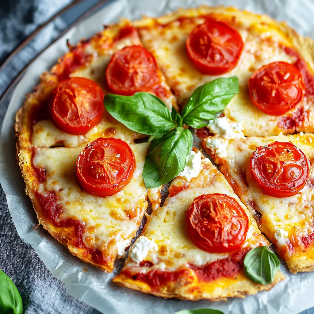 Eine pizza mit frischem Basilikum auf einem Teller.
