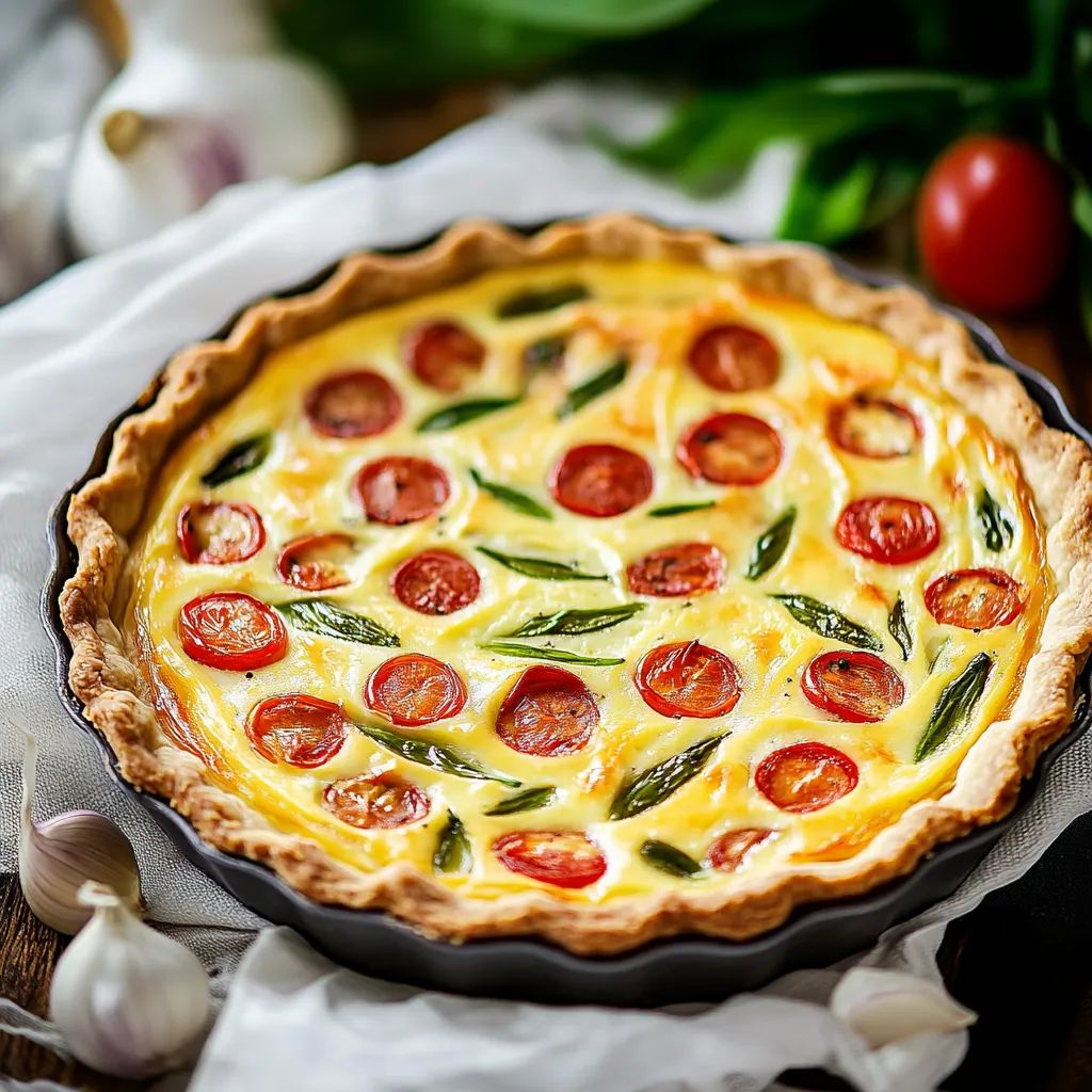 Eine Tomaten-Spinat-Pizza in einem schwarzen Teller.