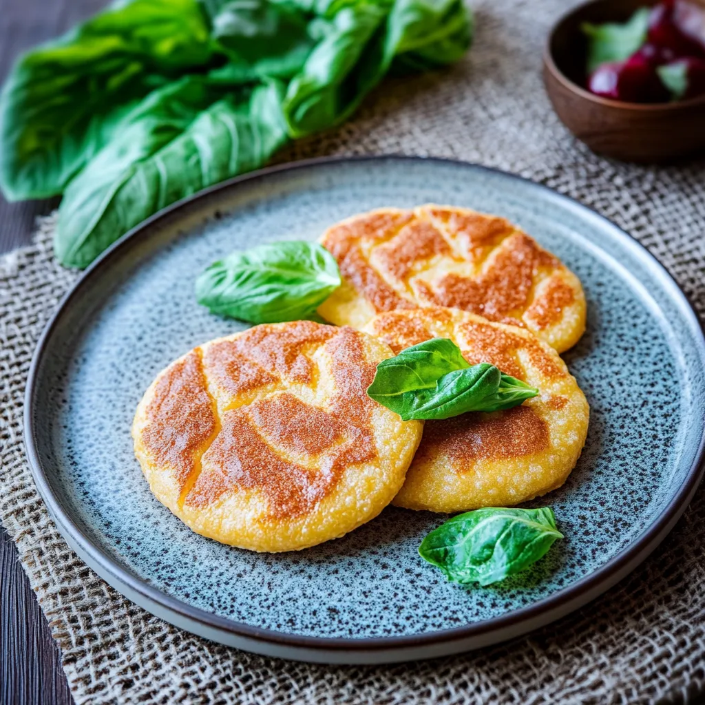 Ein Plate mit zwei Brötchen, die mit Blattspinat garniert sind.