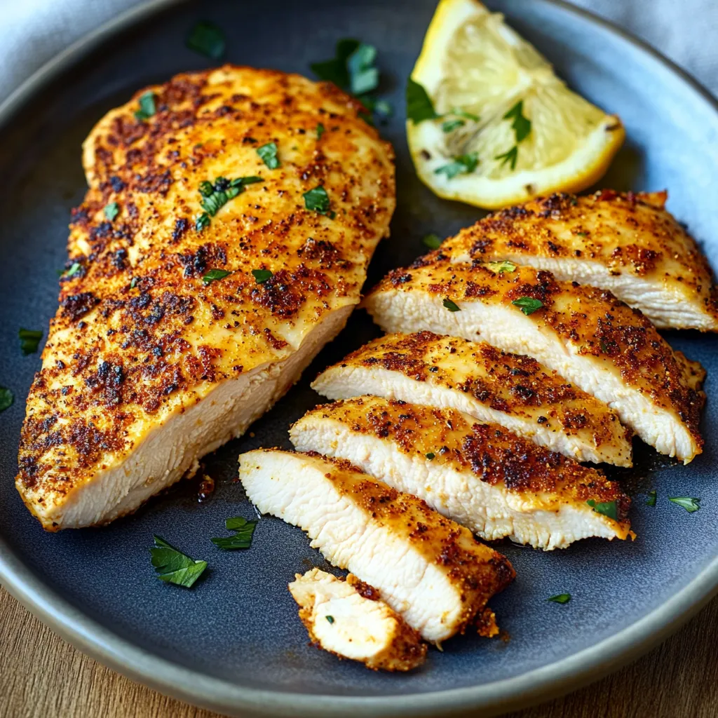 Ein Plate mit grillierten Chicken-Stücken und einer Zitrone.
