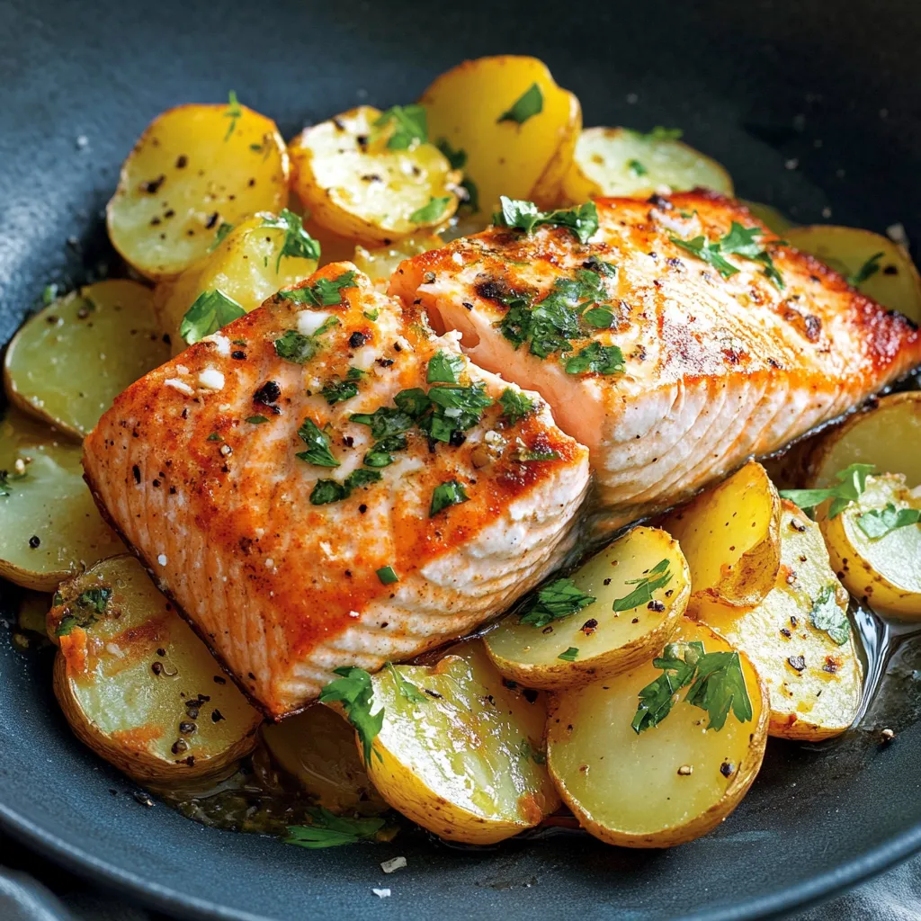 Ein Salat aus Lachs, Zwiebeln und Kartoffeln.
