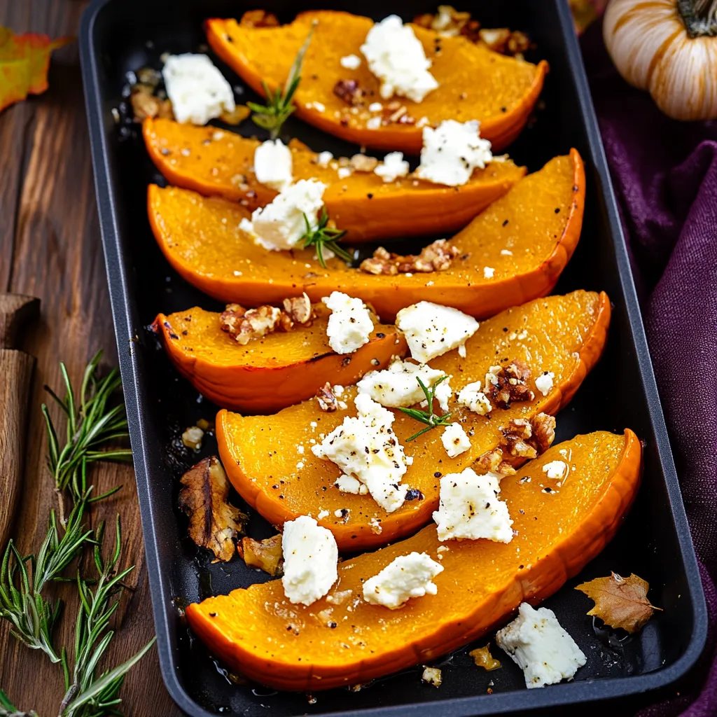 Eine Schüssel mit roten Paprika, die mit Feta-Käse und Walnuss garniert sind.
