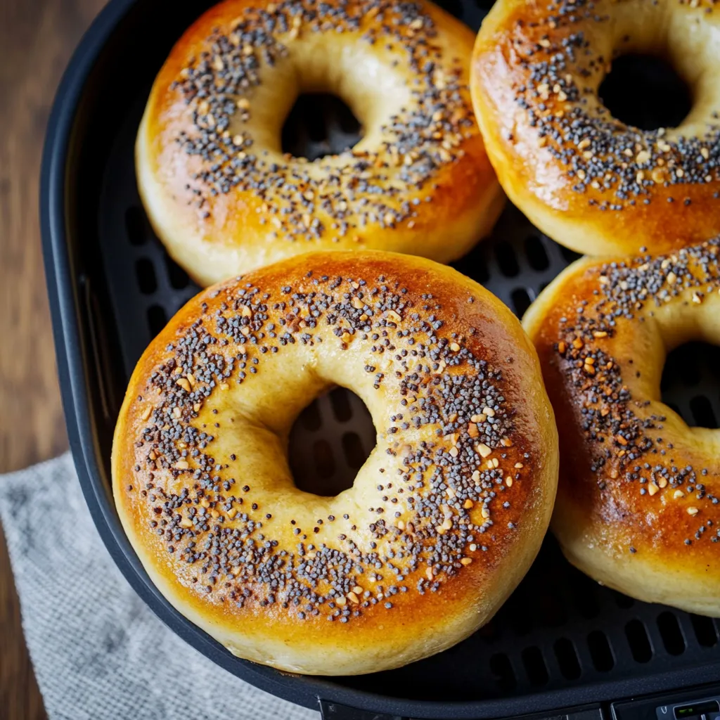 Ein Batch von sechs Bagels mit Sesamkörnern auf einem Boden.
