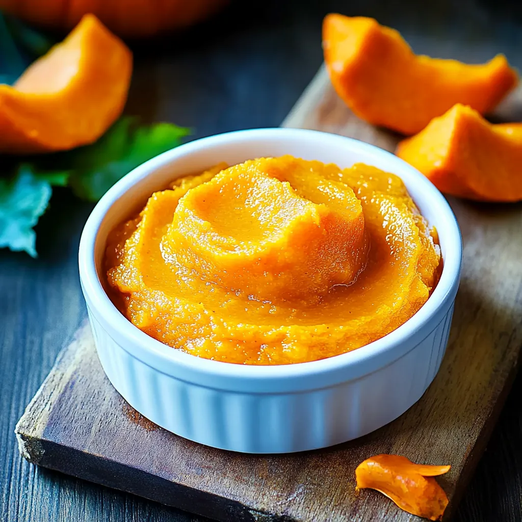 Ein weißer Teller mit einer cremigen, orangefarbenen Sauce darauf.
