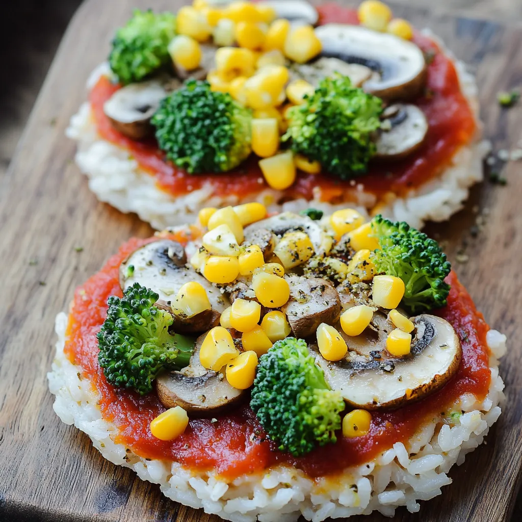 Eine Scheibe mit Rice und Kartoffeln, die mit Broccoli und Korn garniert sind.