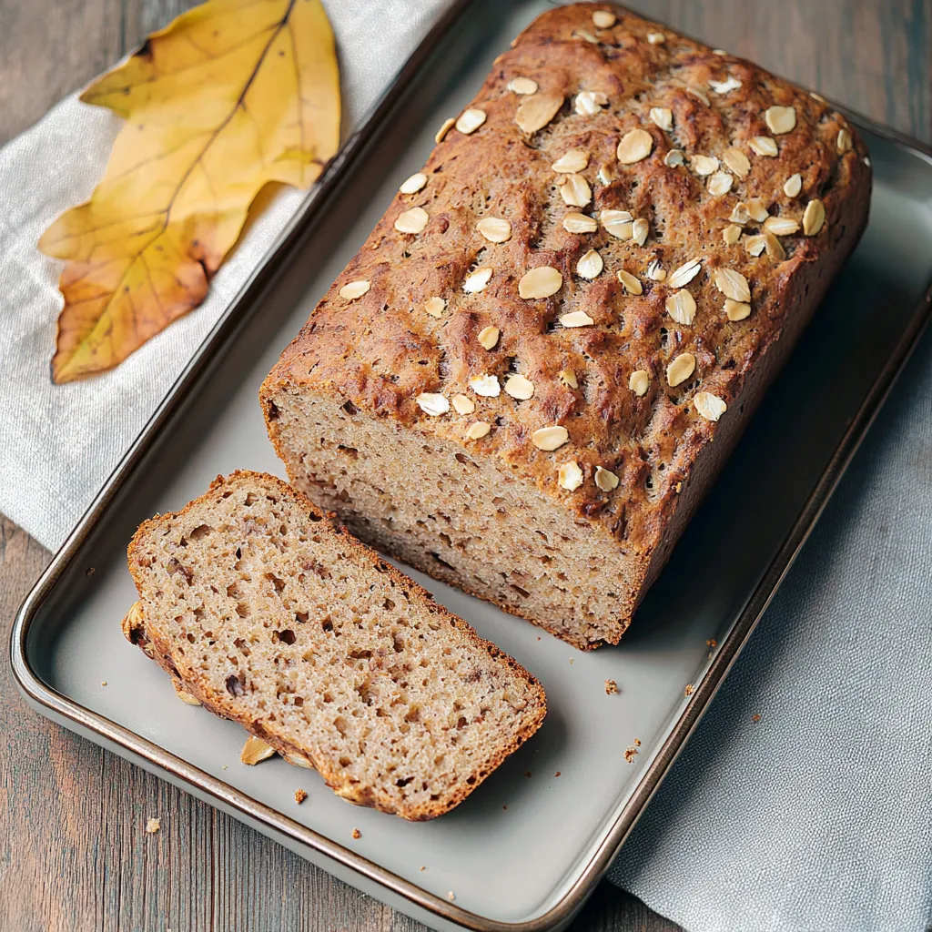 Ein Baguette aus Vollkornbrot mit Nüssen auf einer Platte.