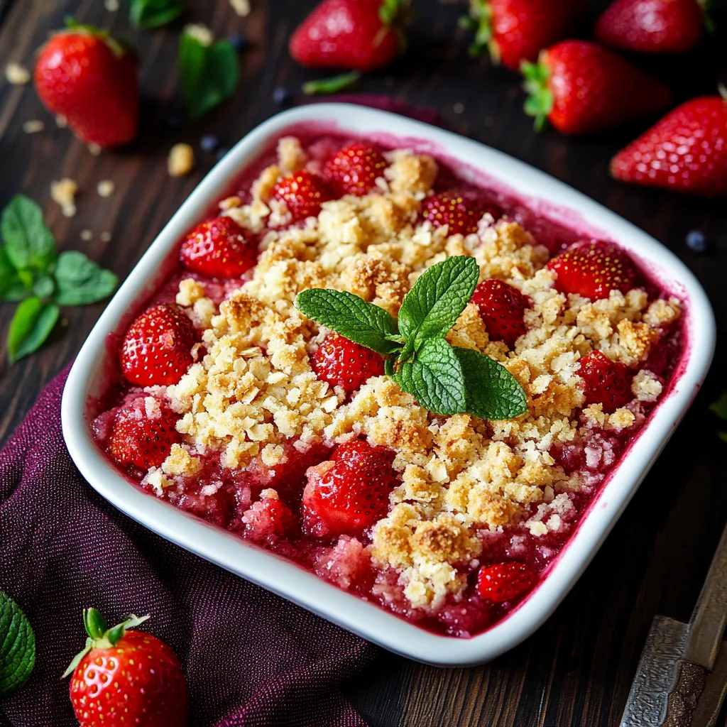 Ein Glas mit Strawberry-Topping und Walnuss-Crumbs.
