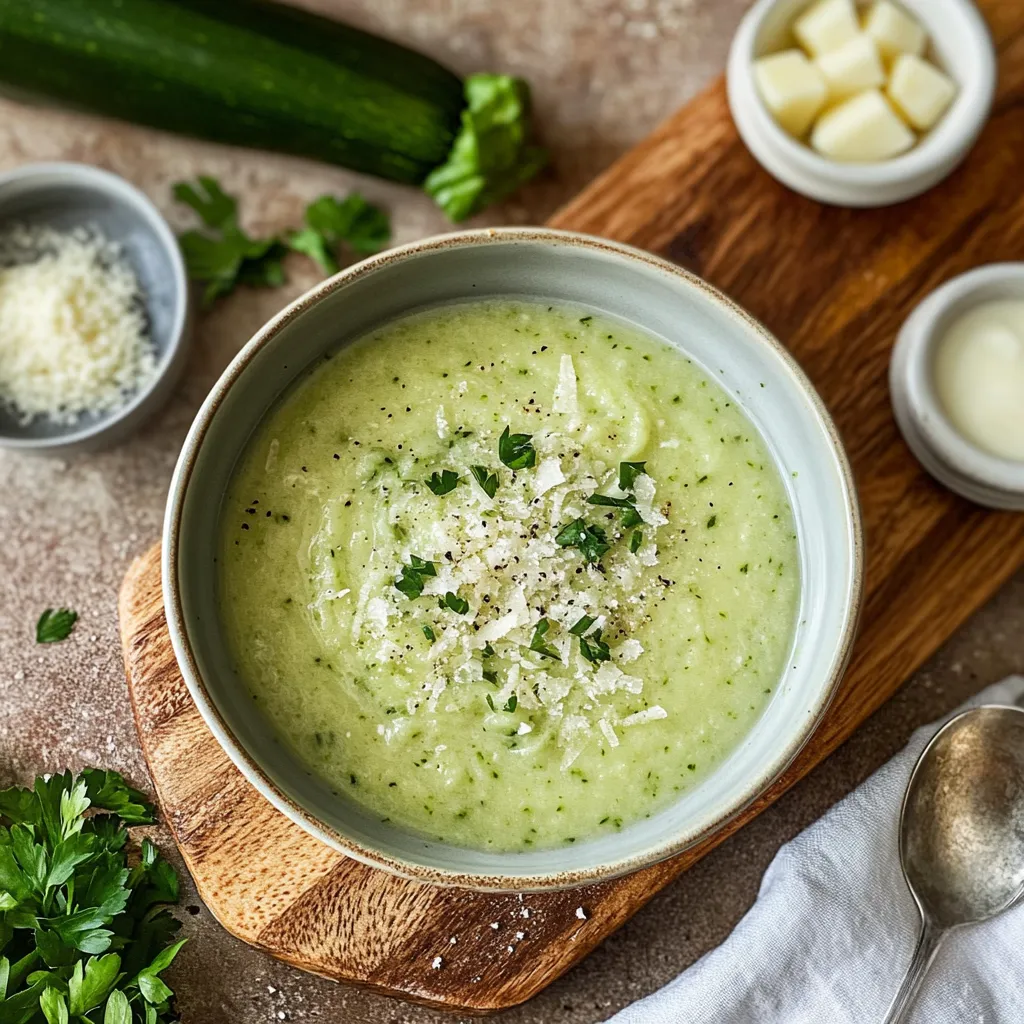 Ein Schälchen mit einer cremigen Masse, die mit Parmesan und Zwiebeln garniert ist.