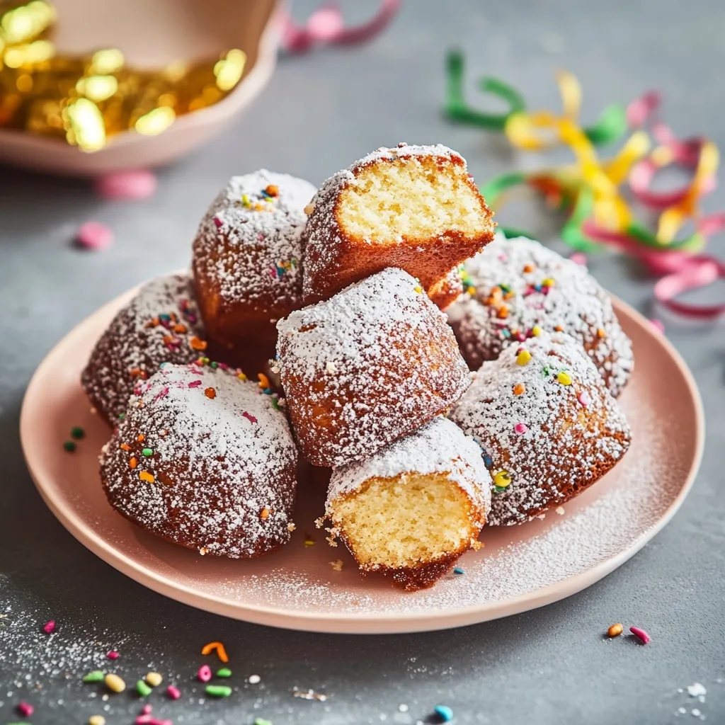 Eine Platte mit 12 Kuchen, die mit Zucker und Goldflakes bestreut sind.