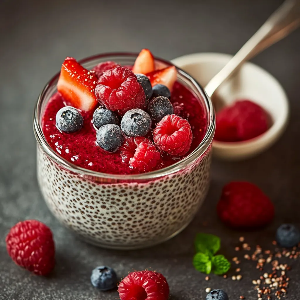 Ein Glas mit Raspberry-Smoothie und Raspberry-Konfekt auf einem Tisch.