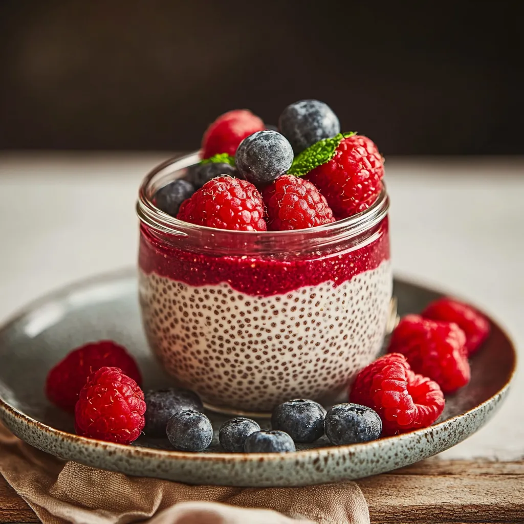 Ein Glas mit Raspberry-Smoothie und Raspberry-Fruchtgarnitur.