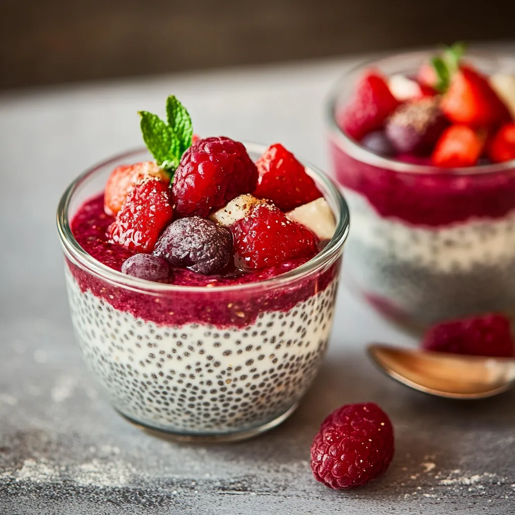 Zwei Gläser mit Raspberry-Smoothie auf einem Tisch.