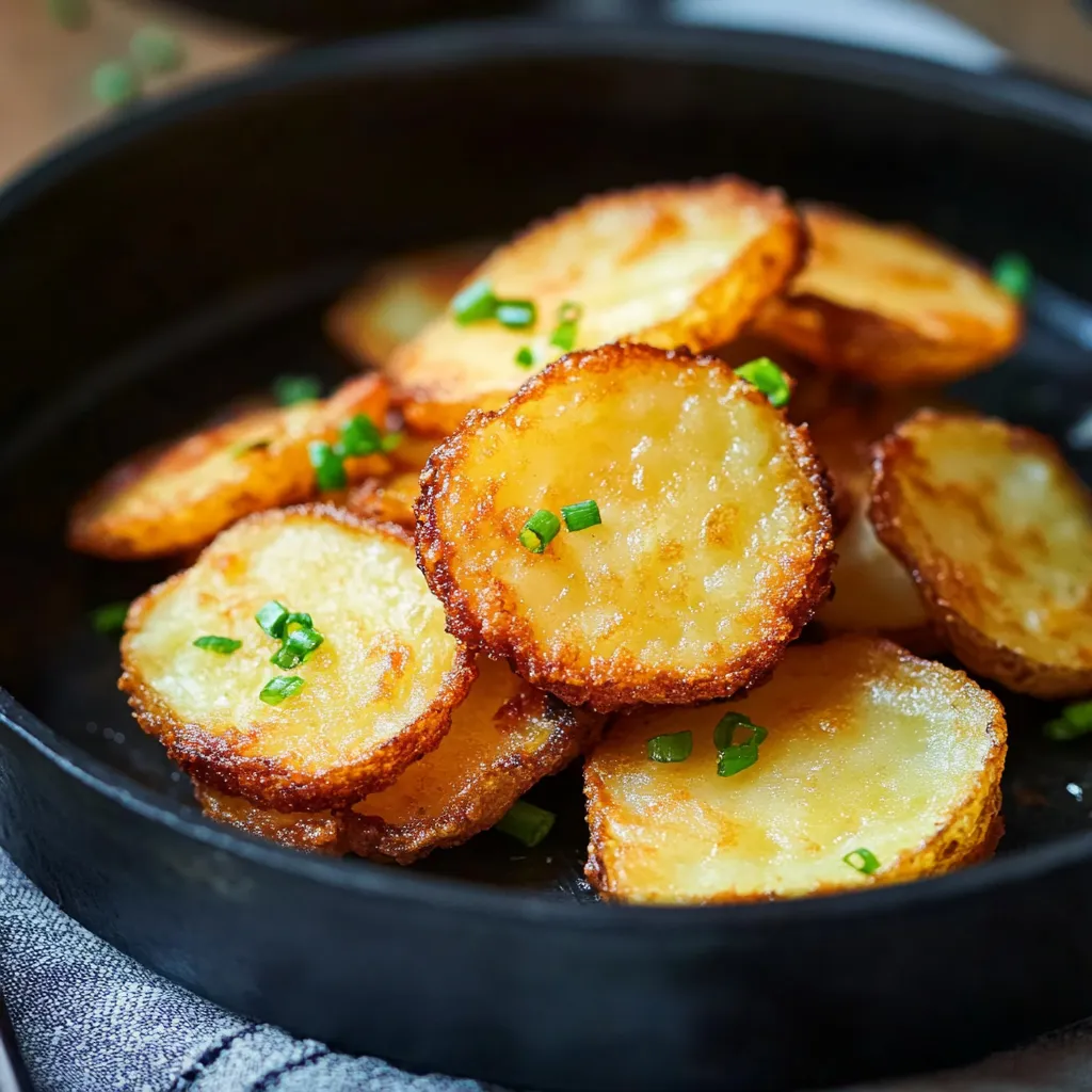 Ein schwarzes Teller mit frisch zubereiteten Kartoffeln.