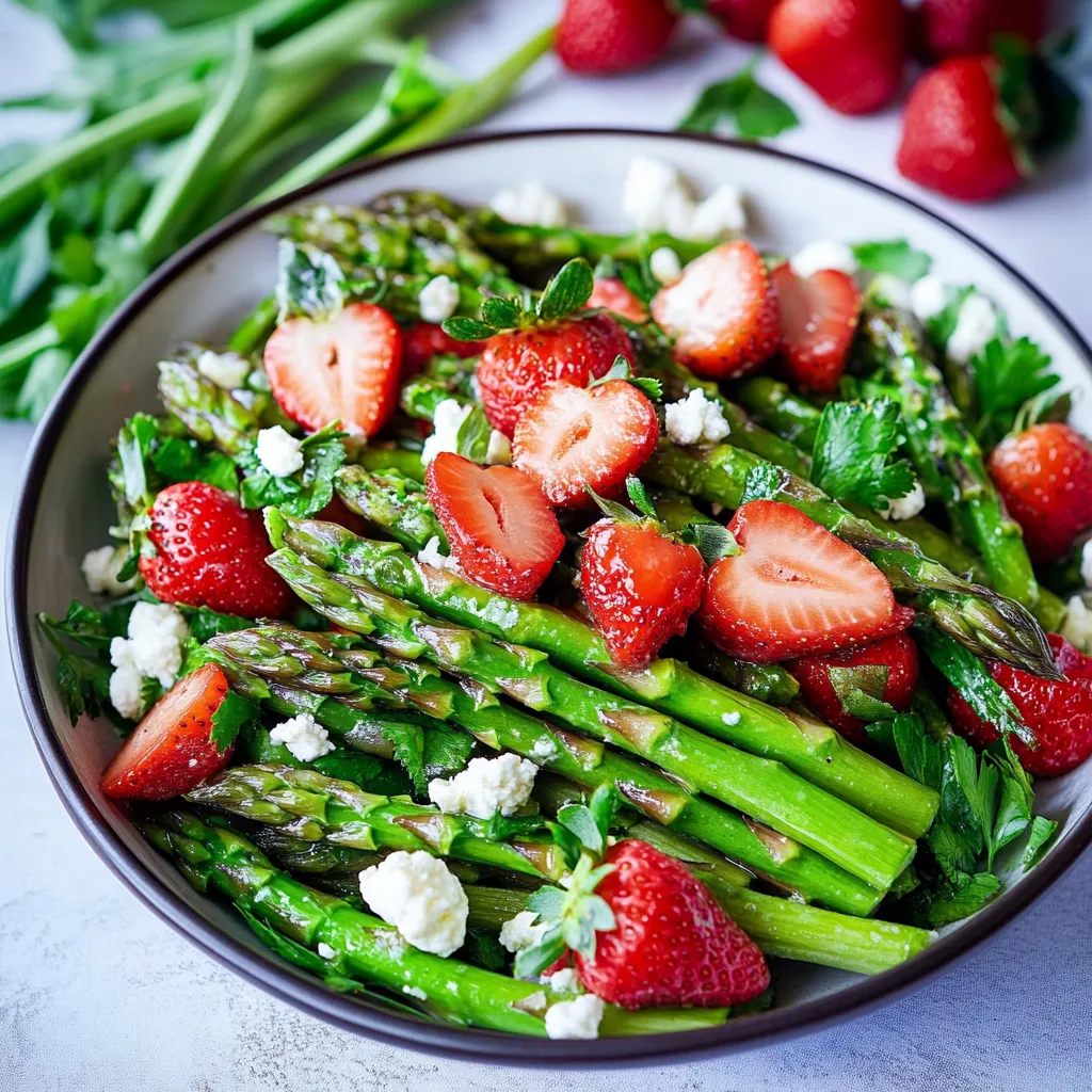Ein Glas mit einer Mischung aus Asparagus, Strawberries und Blue Cheese.