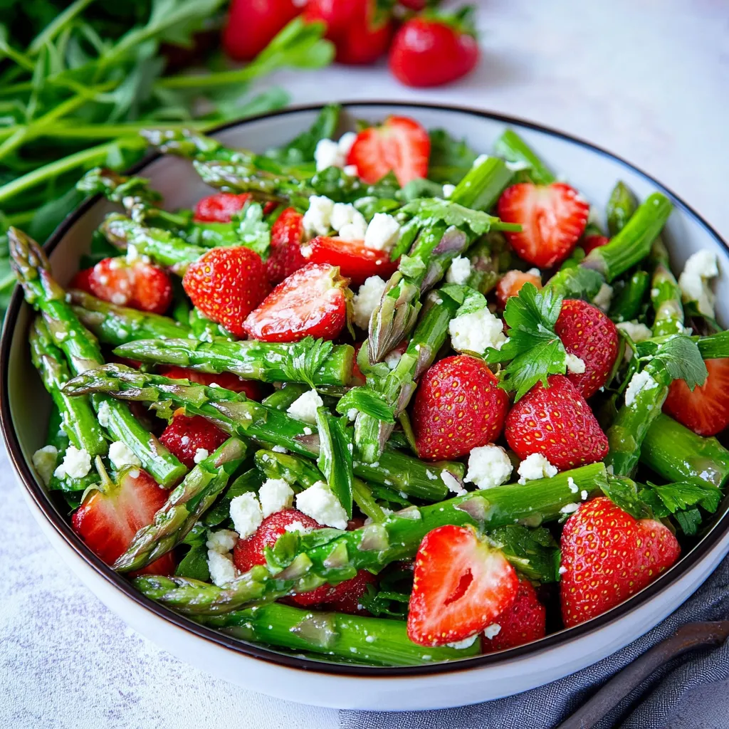 Ein Sch&auml;lchen mit gr&uuml;nen Asparagus, roten Beeren und gr&uuml;nen Blattchen.