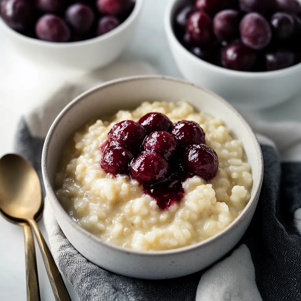 Ein Glas mit Rice und Cherries.