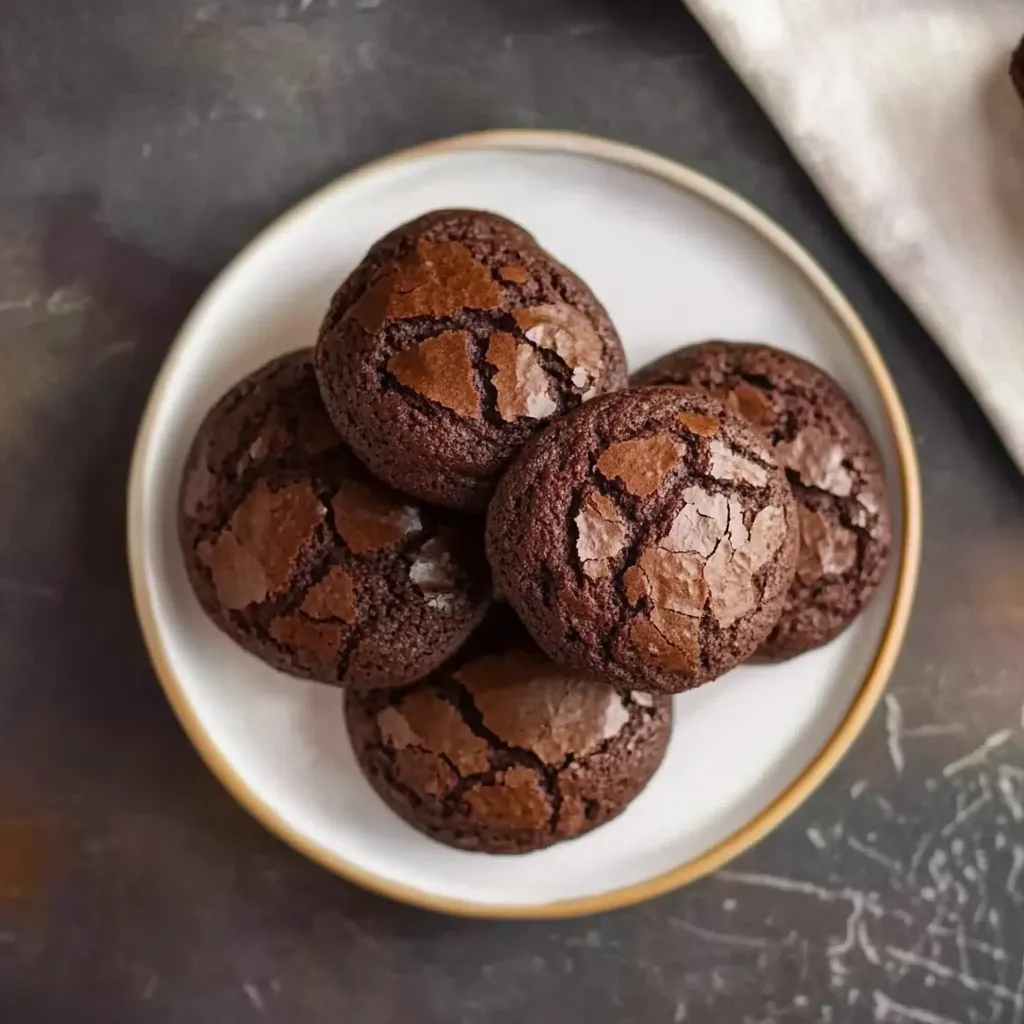 Eine Platte mit sechs Chocolate-Brownies auf einem Tisch.