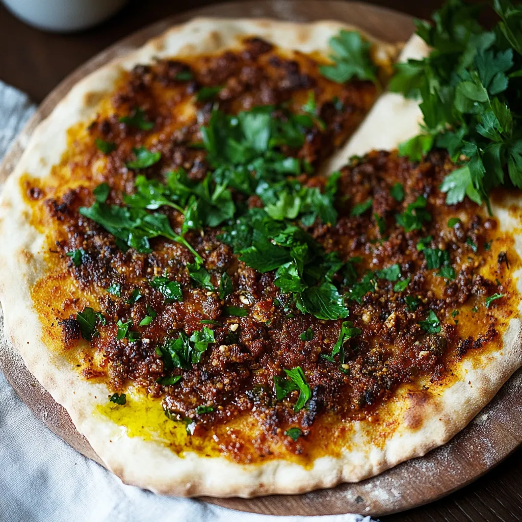 Eine pizza mit grünen Zutaten wie Basilikum und Parsley.