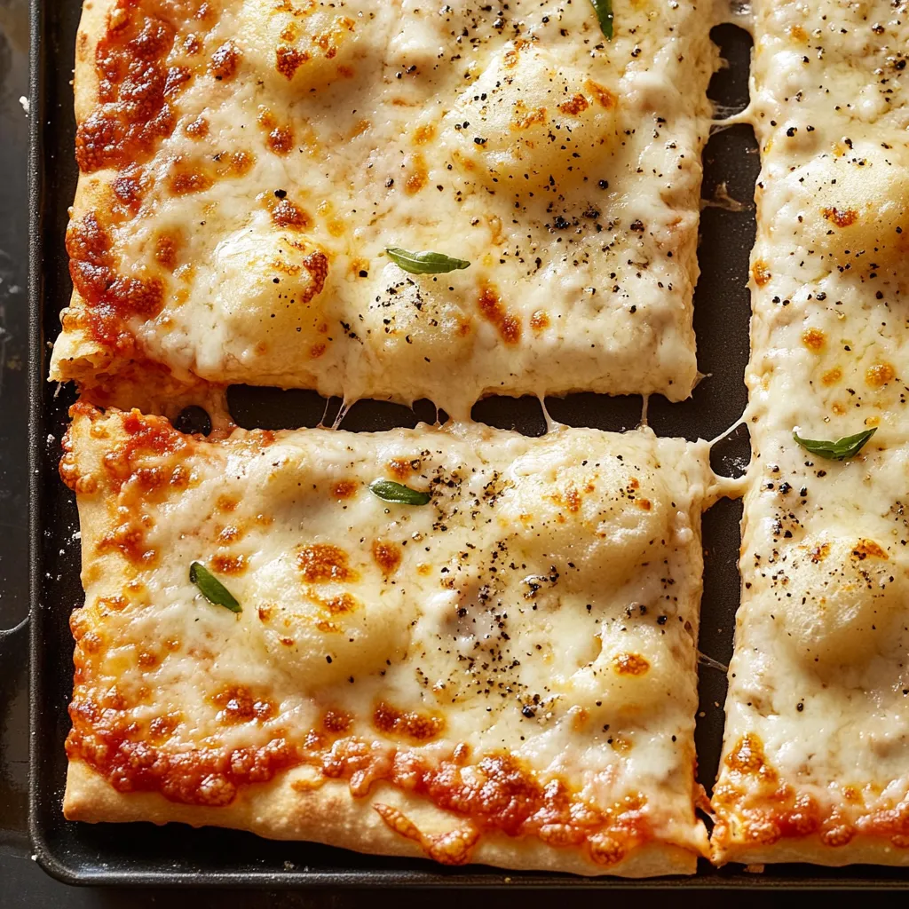 Eine Pizza mit Rindfleisch, Spinat und Parmesan auf einem Blech.