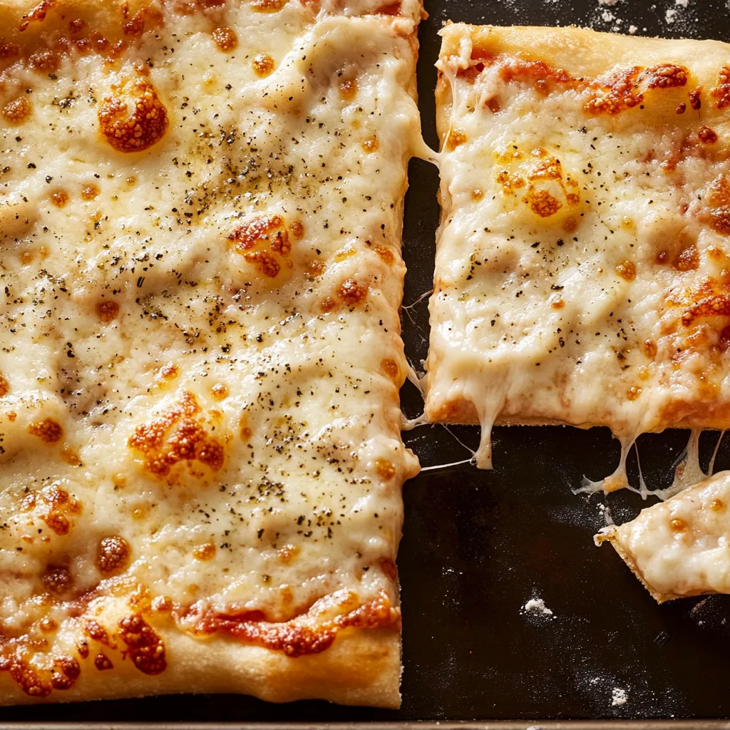 Eine Pizza mit Käse und Kruste auf einem Teller.