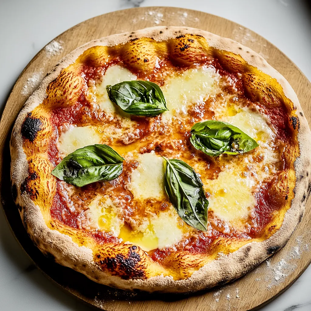 Eine pizza mit grünen Blättern auf der Oberseite.