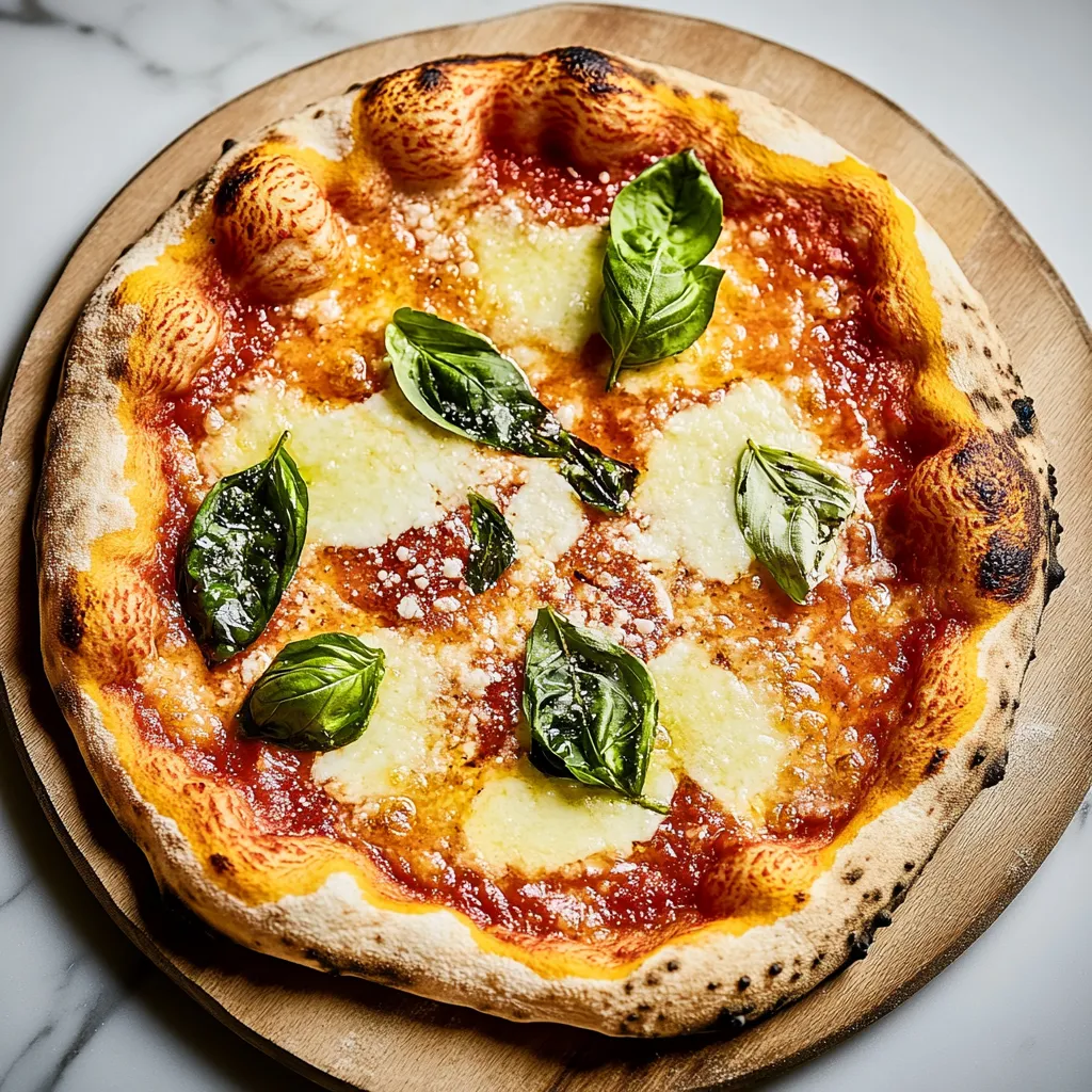 Eine pizza mit grünen Blättern auf der Oberseite.