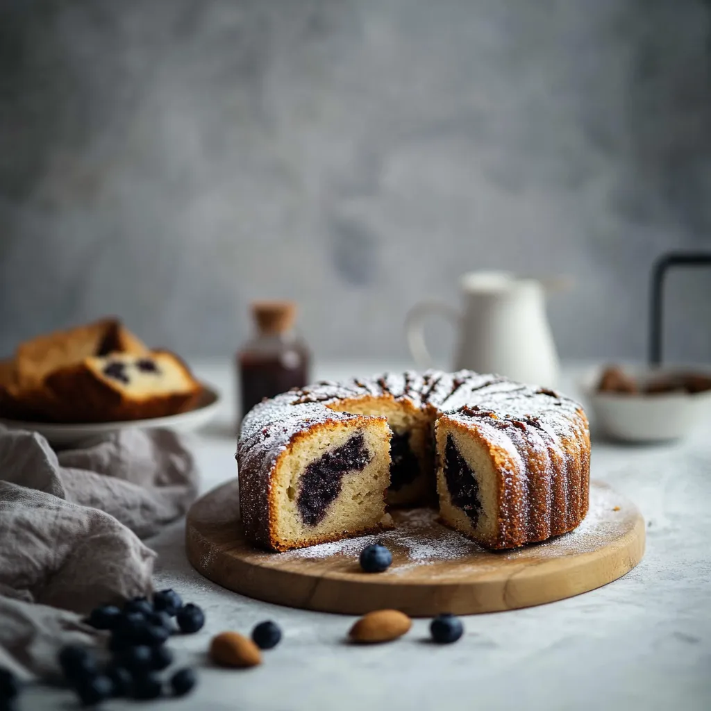 Eine Tafel mit einem Kuchen, der in Stücke geschnitten wurde, auf einem Brett.