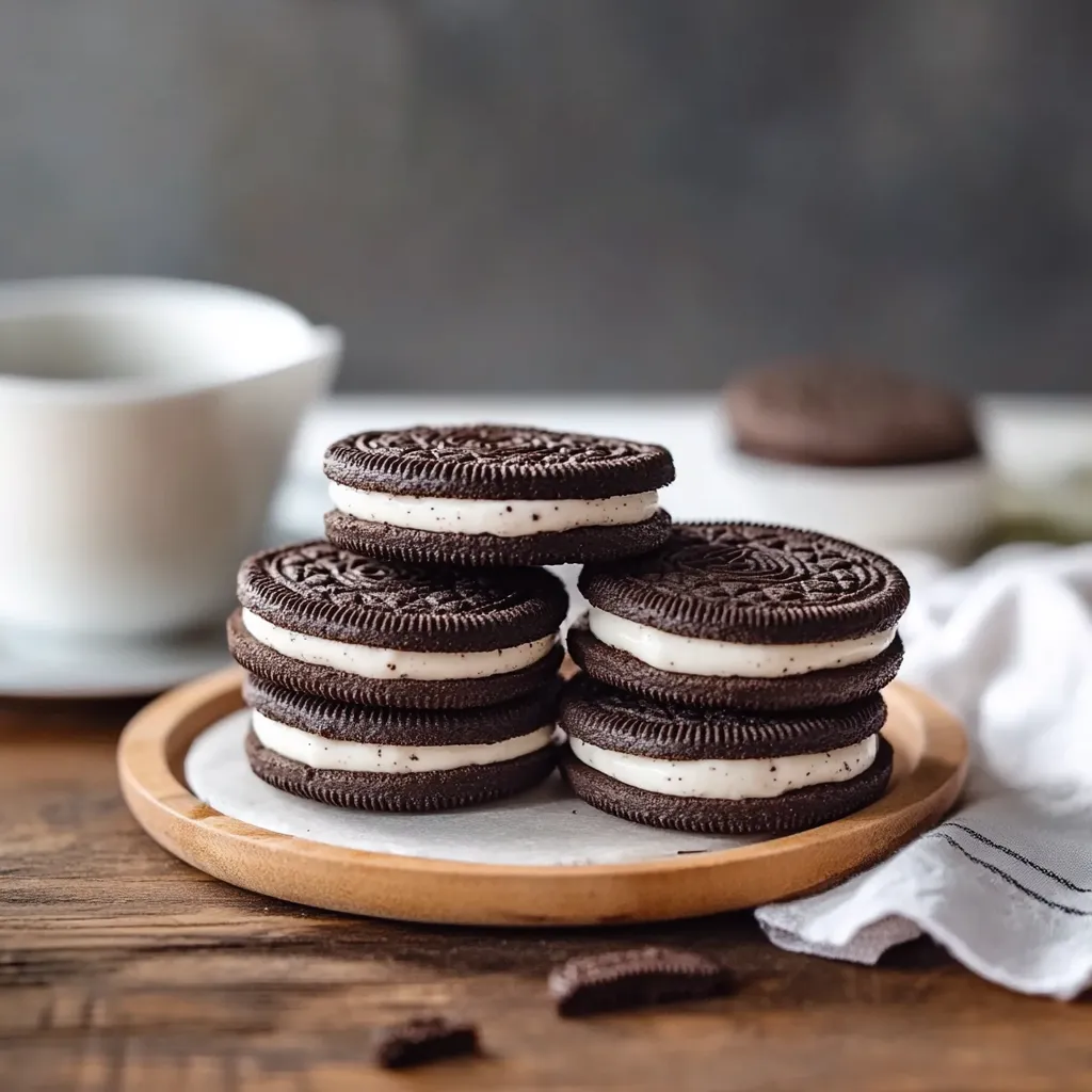 Eine Platte mit sechs Oreo-Schokoladensorten auf einem Brett.