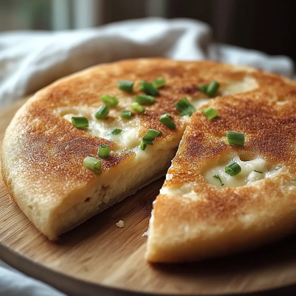 Ein Stück Brot mit grünen Zwiebeln darauf.