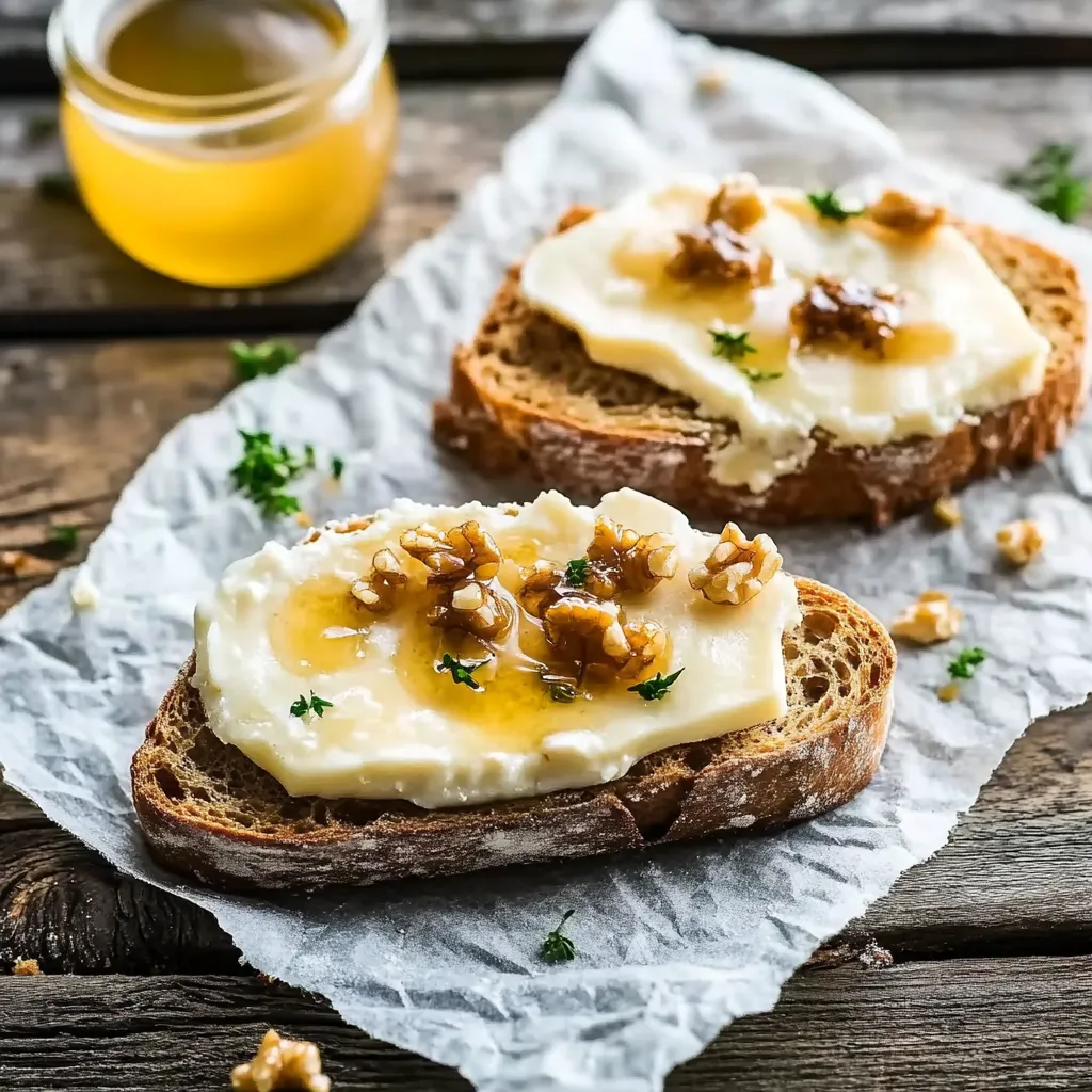 Zwei Toastbrot mit Butter und Walnuss.