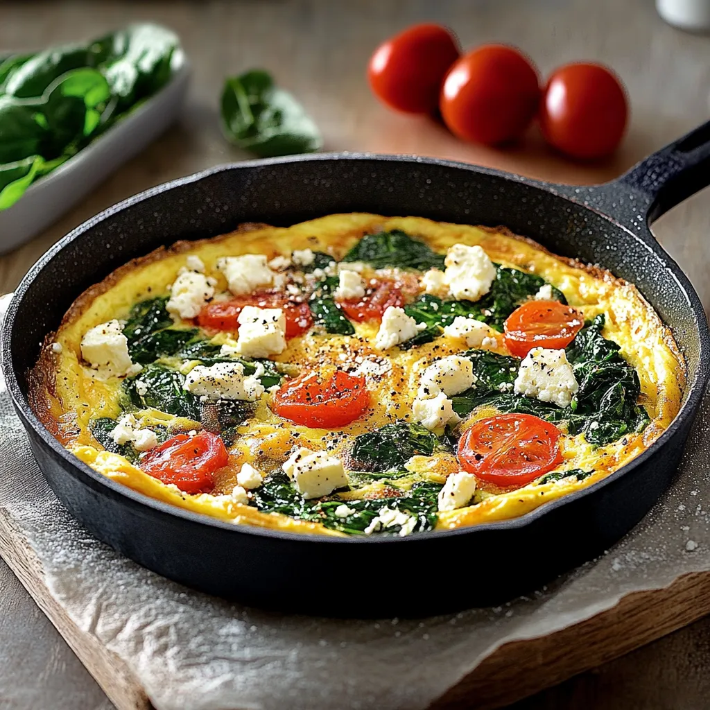 Eine Schüssel mit einer Tomaten-Spinat-Omelette, die in einem schwarzen Teller mit einer Schüssel darin.