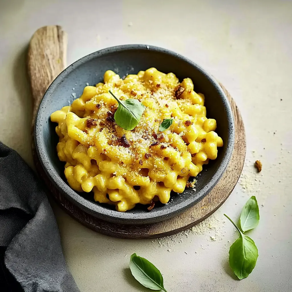 Ein Schälchen mit Macaroni und Parmesan auf einem Teller.