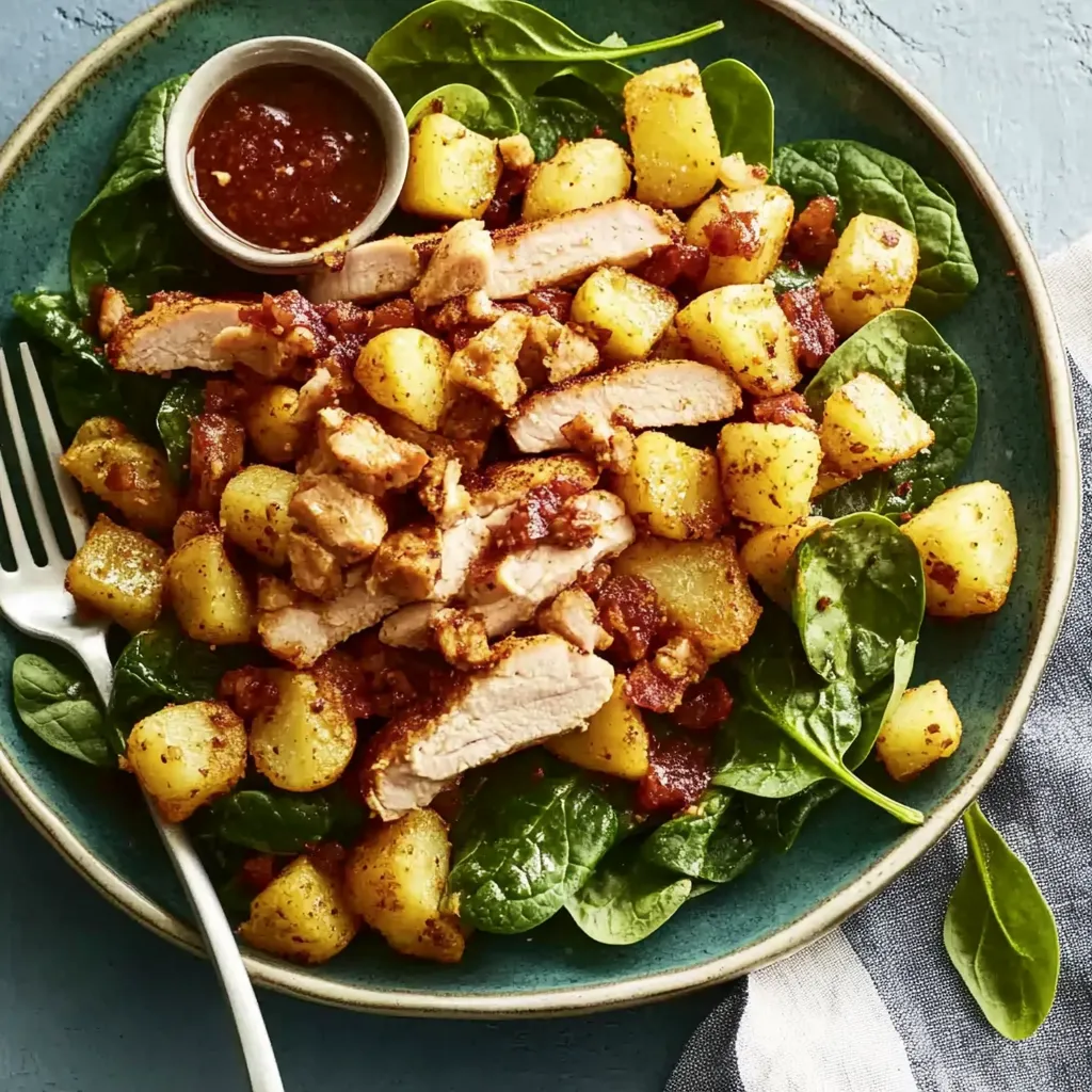 Ein Plate mit einer Mischung aus Gemüse, Kartoffeln und Fleisch.