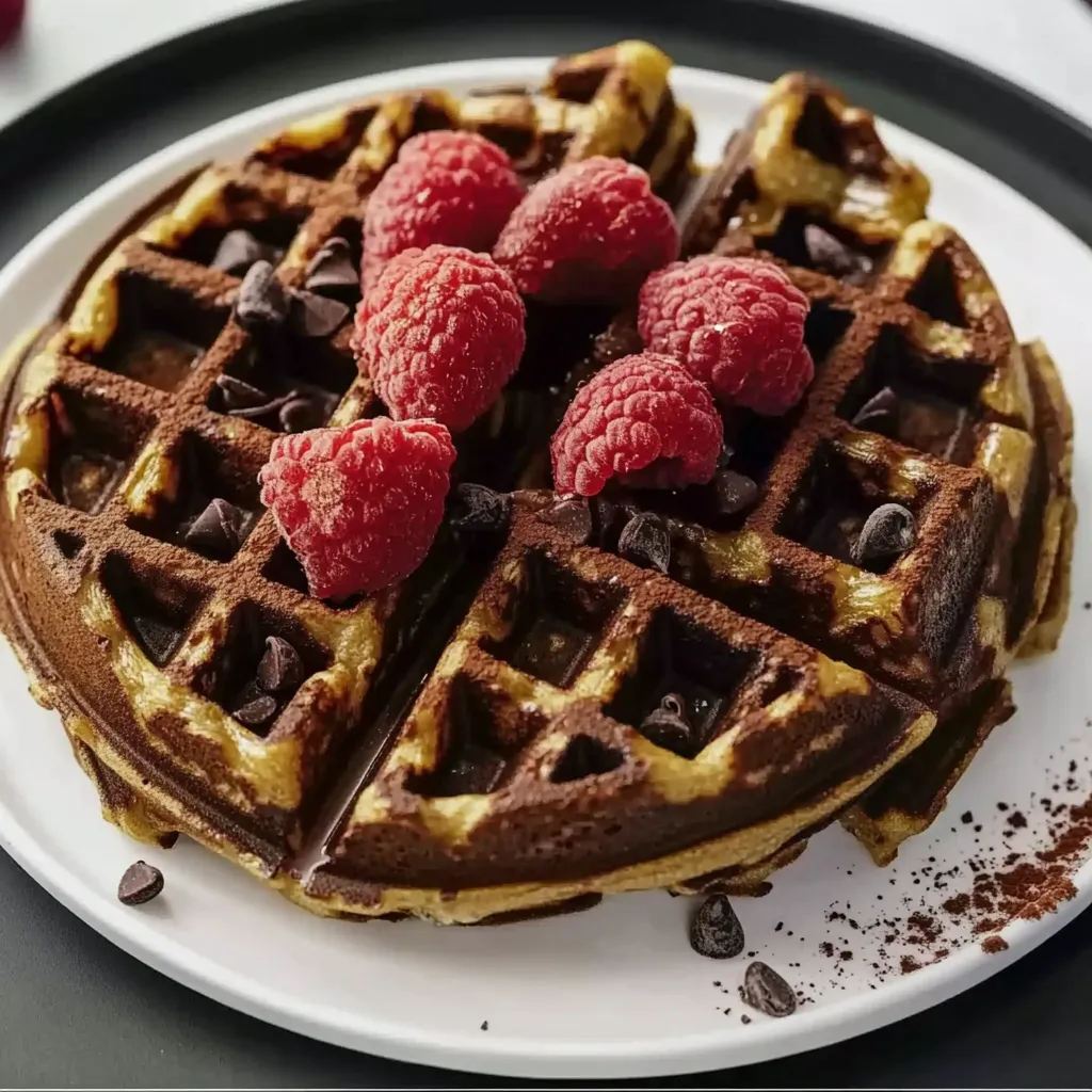 Waffel mit Schokolade und Raspberry.