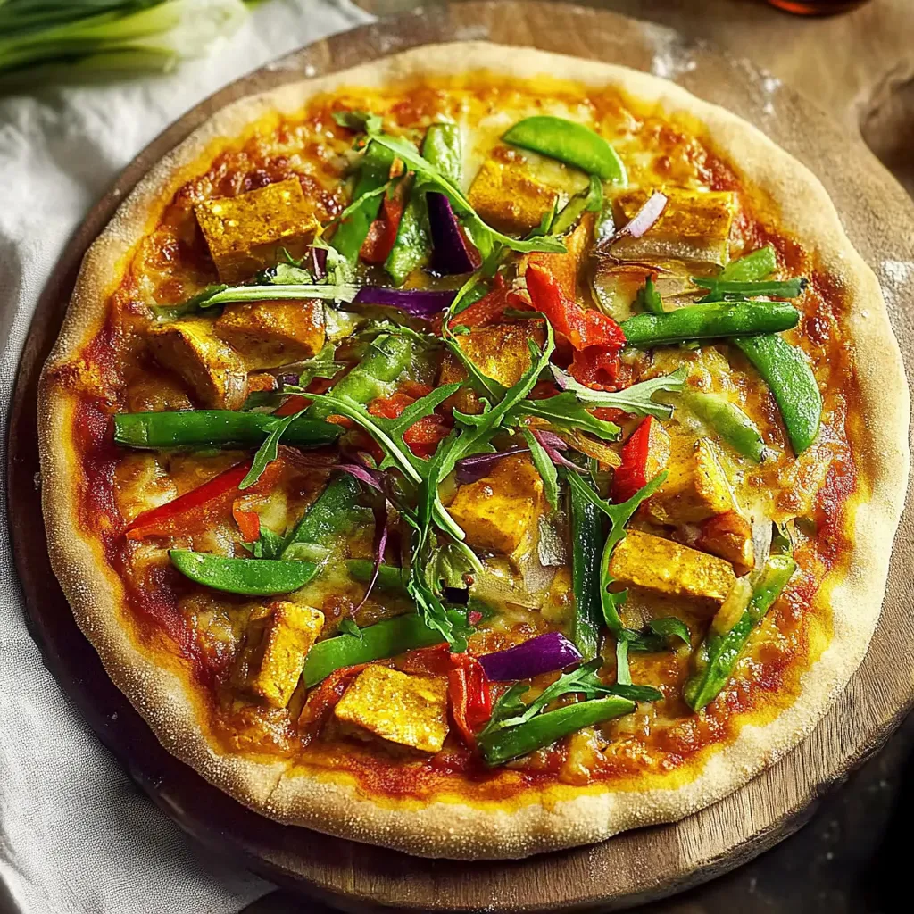 Eine pizza mit verschiedenen Zutaten wie Peperoni, Zucchini, Tomaten, Koriander und Paprika.