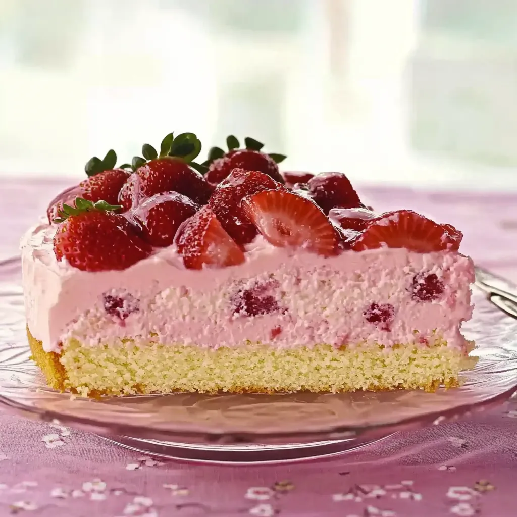 Eine Strawberry-Kuchen-Schicht mit Strawberries und Schokolade auf einem Glas-Plate.