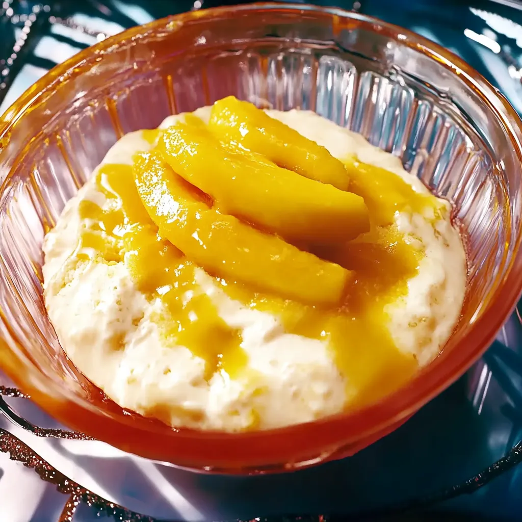 Ein Glas mit einer cremigen Masse, die aus frischem Obst und Käse besteht.