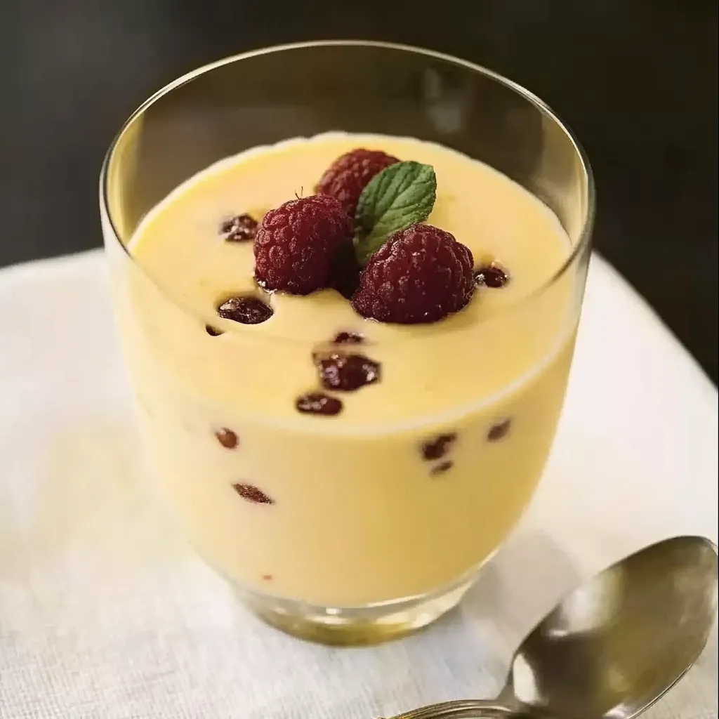 Ein Glas mit einer Raspberry-Konfitüre, die mit grünen Blättern garniert ist.