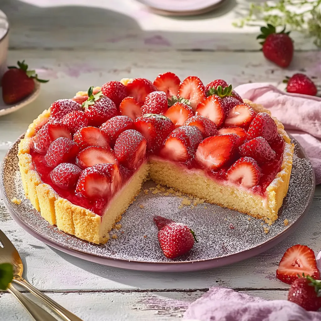 Eine Strawberry-Kuchen-Schicht auf einem Teller.